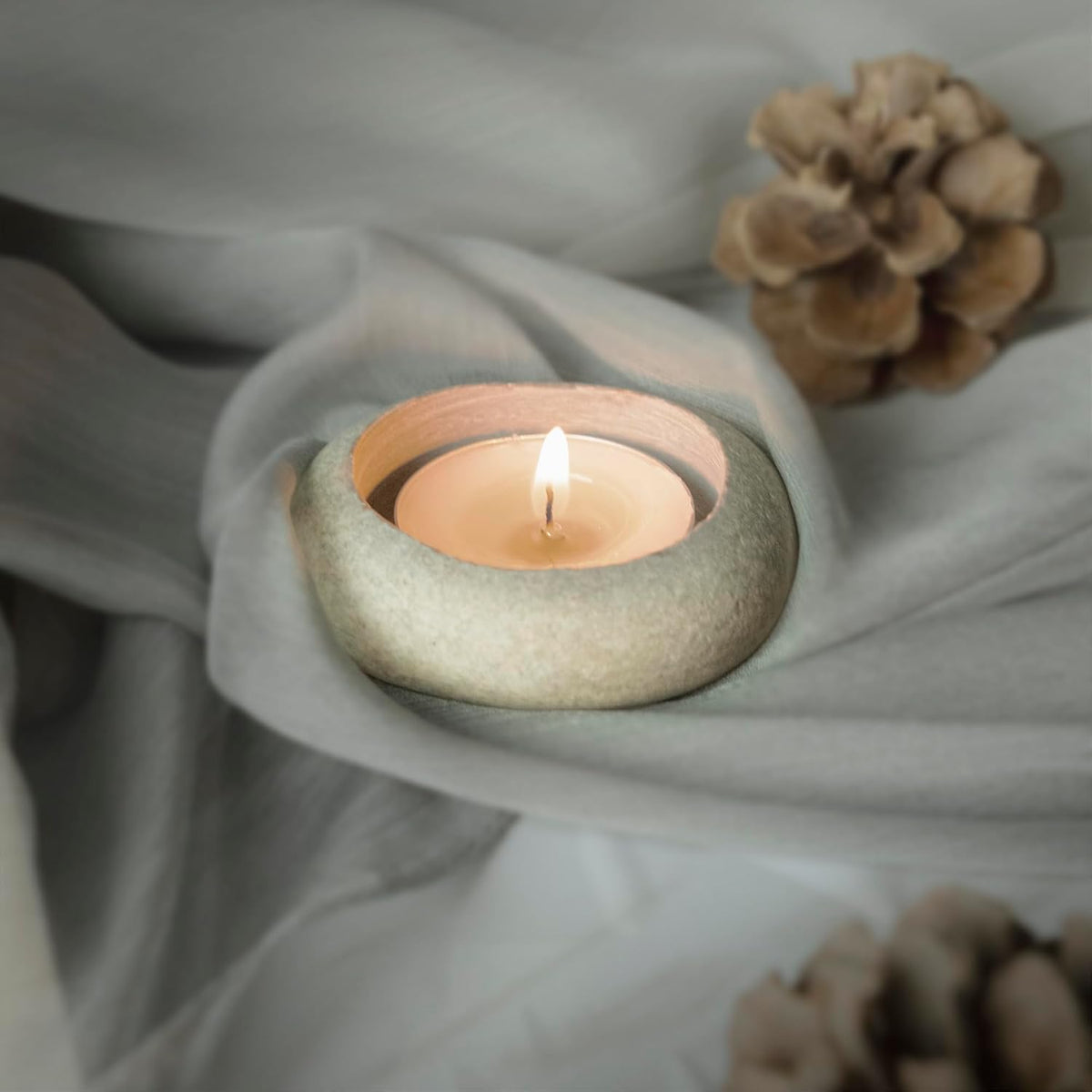Tealight Holder — Carved Pebble